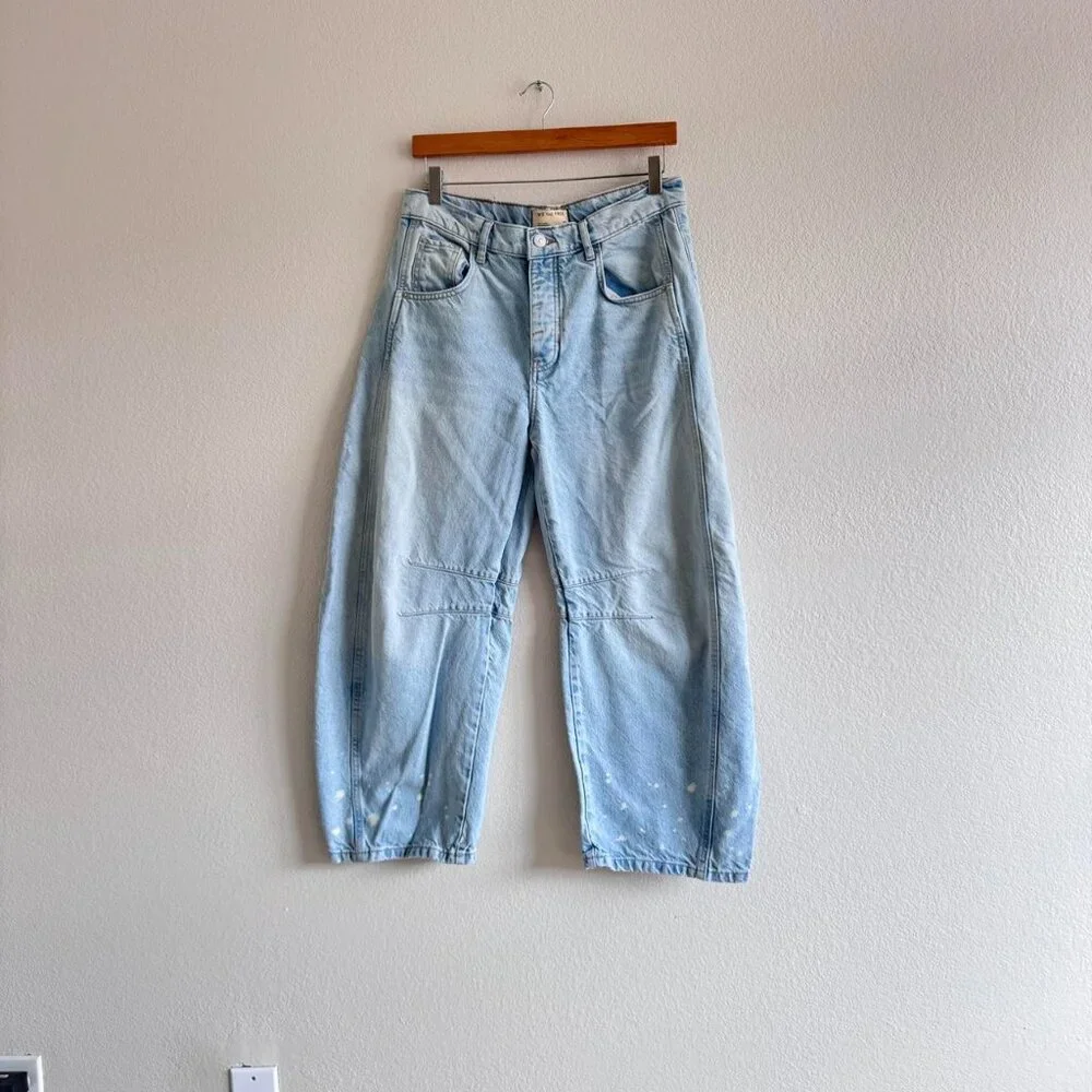 Free People We The Free Good Luck Mid-Rise Barrel Leg Jeans Aegean 27 - Picture 2 of 6